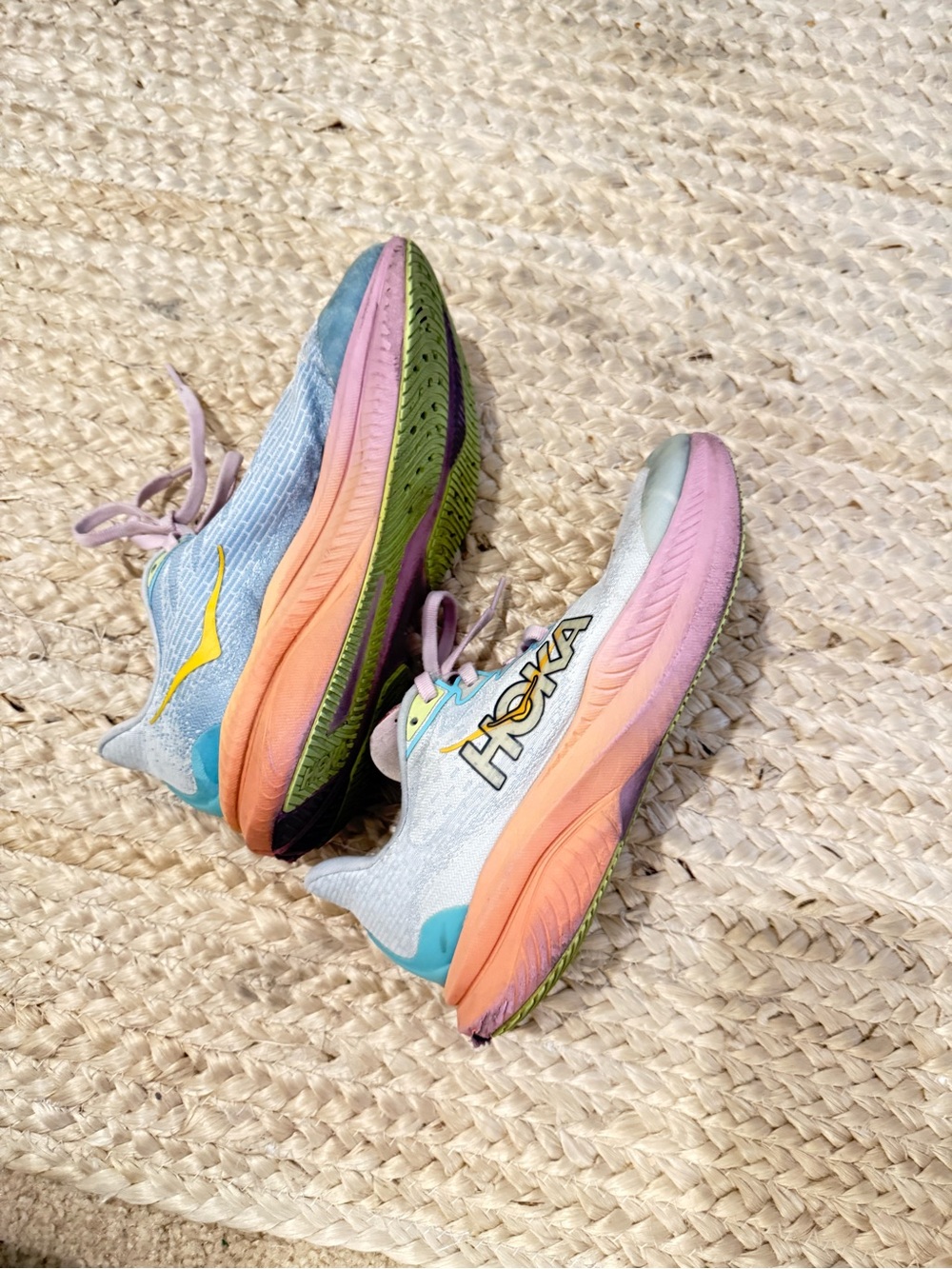Hoka Kids Pastel Multicolor Sneakers - Pink, Peach, Aqua, Yellow size 4 - Picture 4 of 14